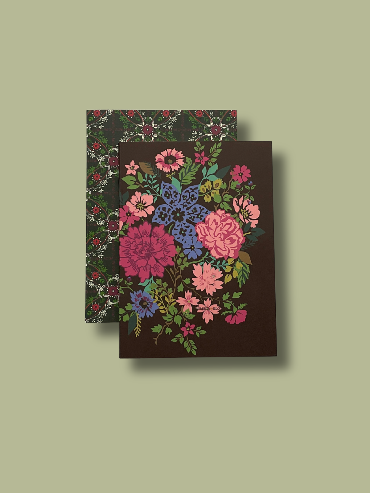 Hand Tied Bouquet & Vintage Tile A6 Notebook Set - Beaujolais & Pine